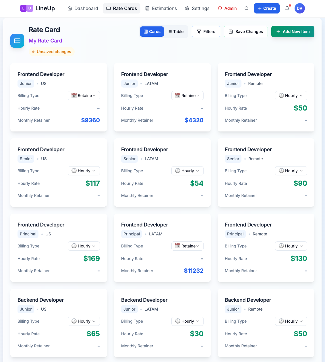 Rate Card Management